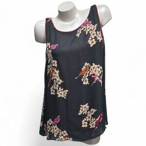 RACHEL ROY 100% Silk Double Layer Sleeveless XL Blouse With Floral & Bird Print